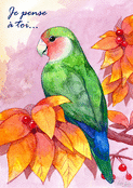 Perroquet vibrant parmi les feuilles d'automne